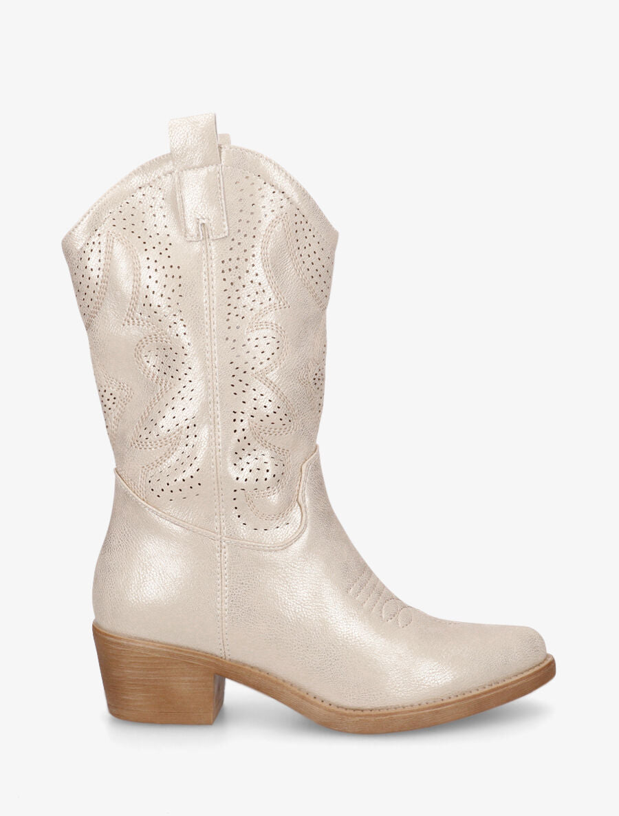 Bottines en simili ajourées style santiags - Or - 1