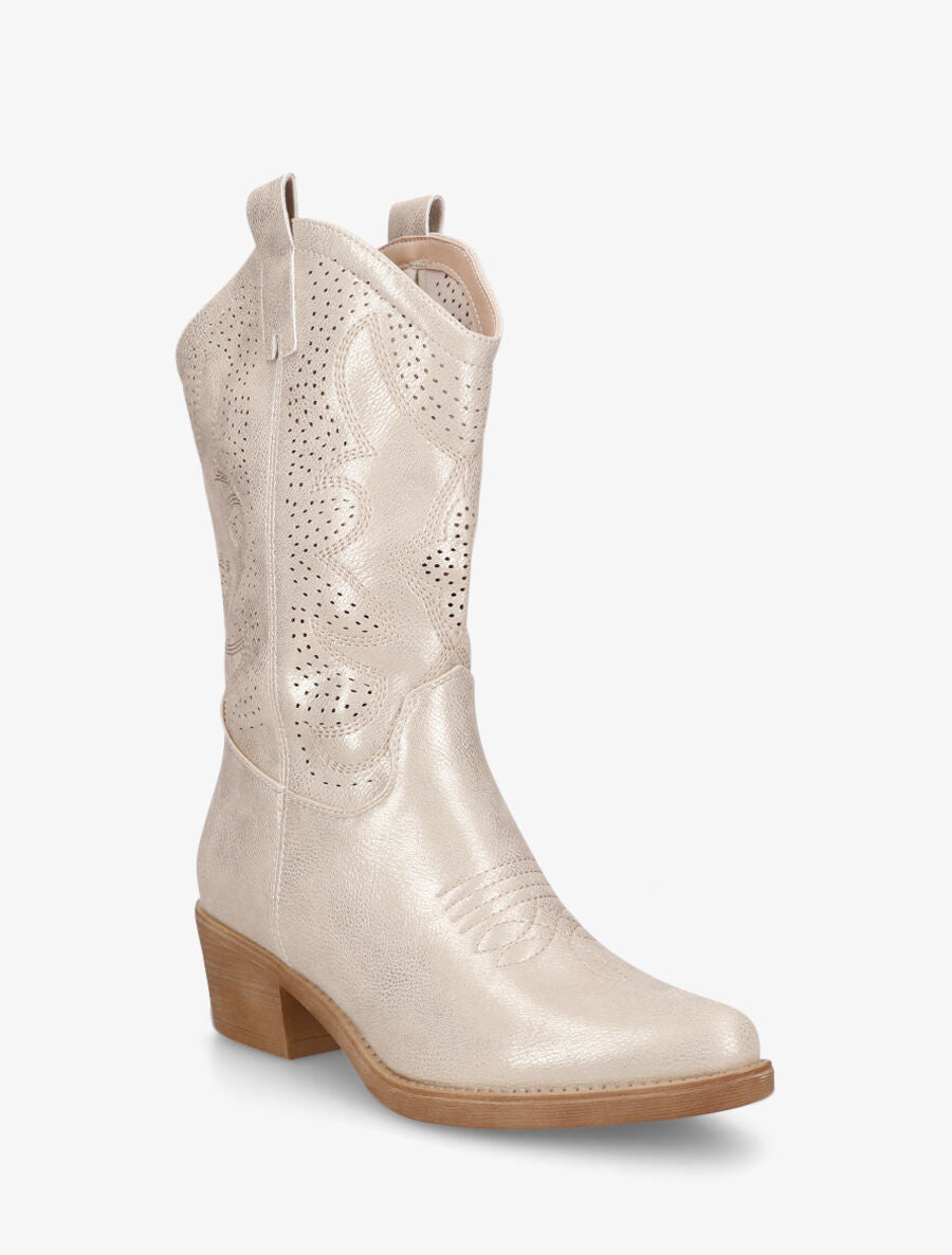 Bottines en simili ajourées style santiags - Or - 2