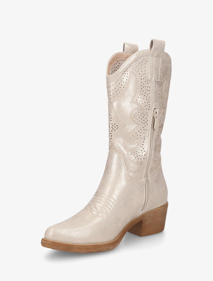 Bottines en simili ajourées style santiags - Or - 3