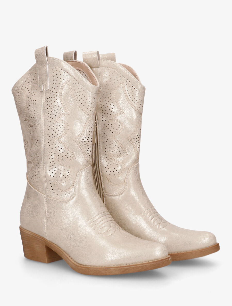 Bottines en simili ajourées style santiags - Or - 4