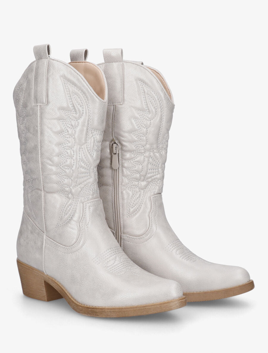 Bottines en simili nacré style santiags - Argent - 4