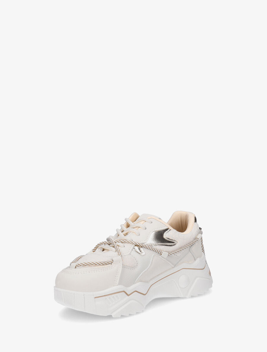 Baskets compensées à lacets stylisés - Beige - 3