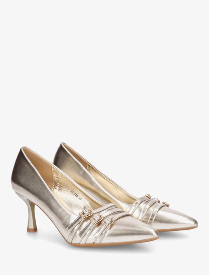 Escarpins en simili à triple boucles décoratives - Or - 4