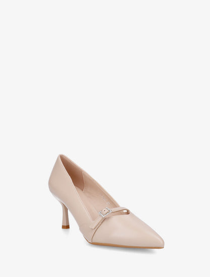 Escarpins en simili à boucle strassée - Beige - 2