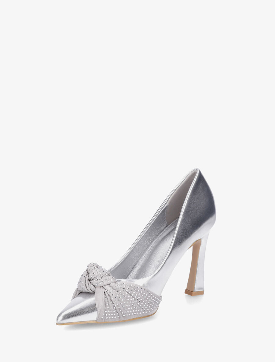 Escarpins en simili à noeud strassé - Argent - 3