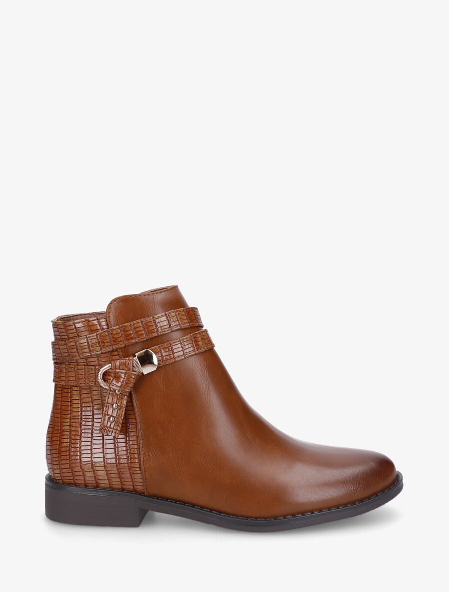 Bottines en simili à contrefort effet croco - Camel - 5
