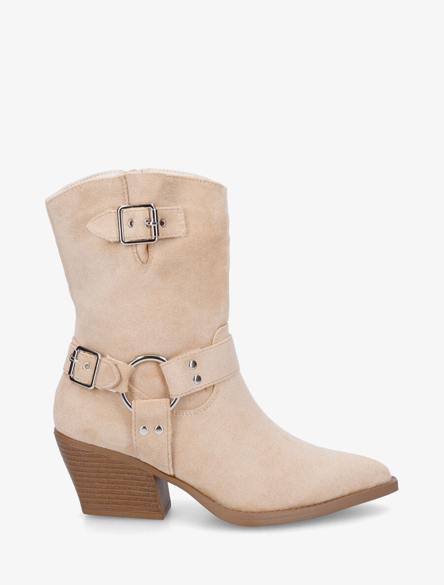 Bottines en suédine style santiags - Beige - 5