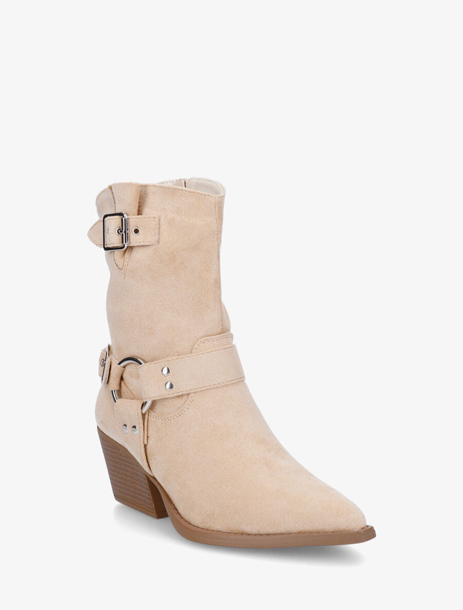 Bottines en suédine style santiags - Beige - 2