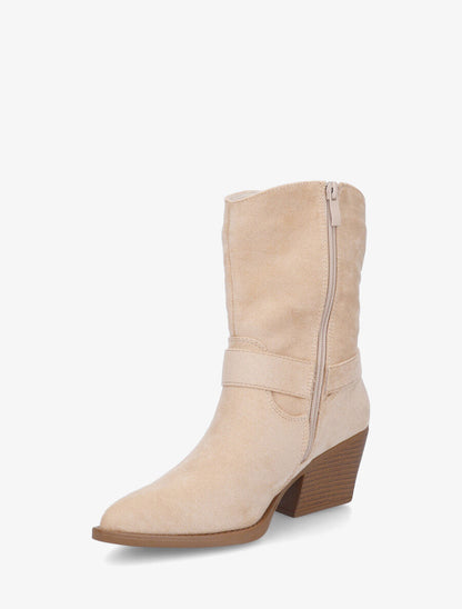 Bottines en suédine style santiags - Beige - 3