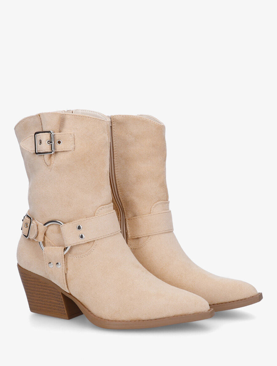 Bottines en suédine style santiags - Beige - 4