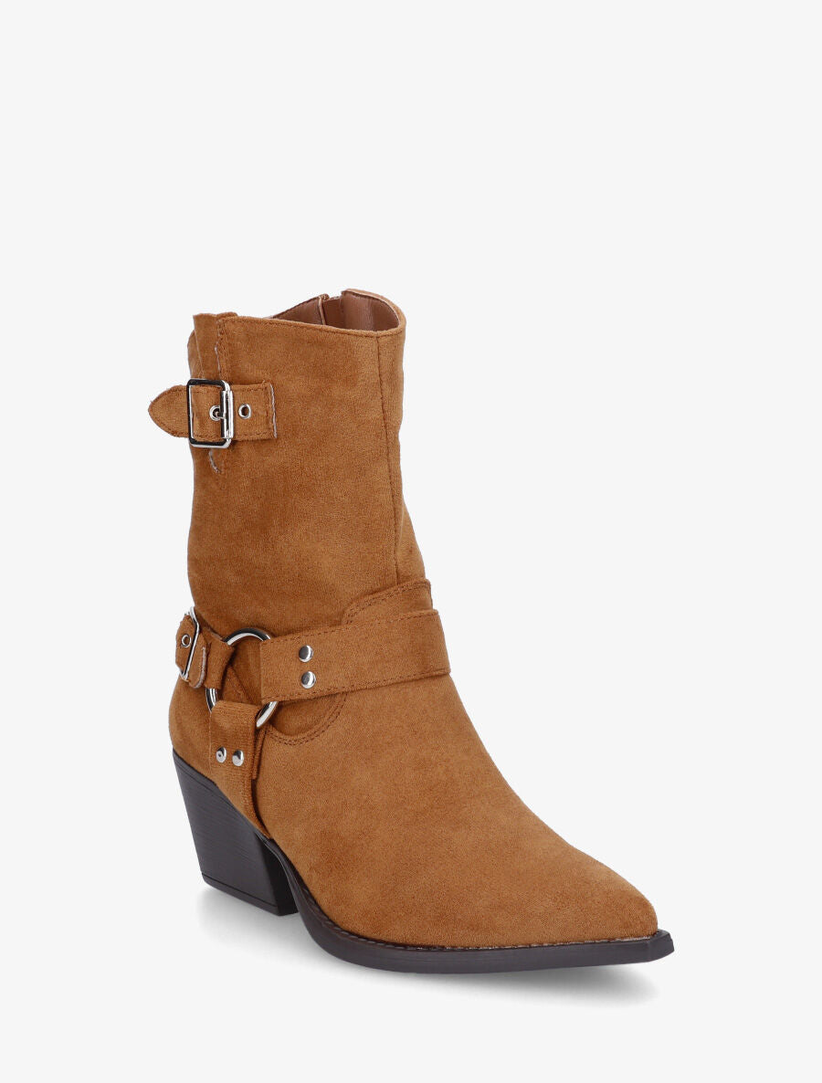 Bottines en suédine style santiags - Camel - 2