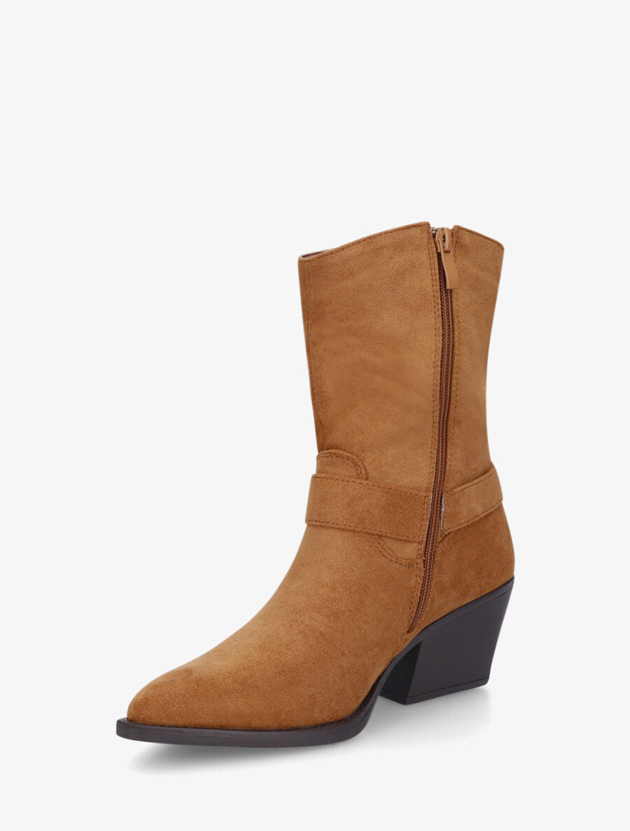 Bottines en suédine style santiags - Camel - 3