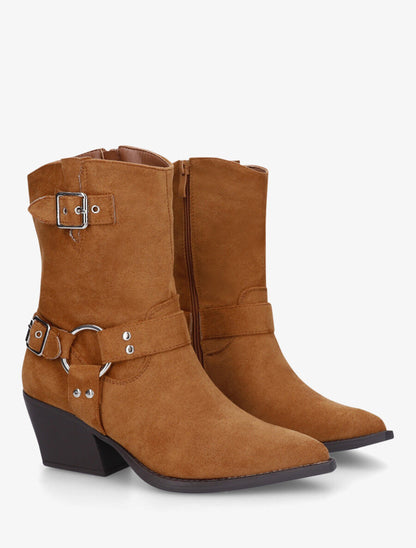 Bottines en suédine style santiags - Camel - 4