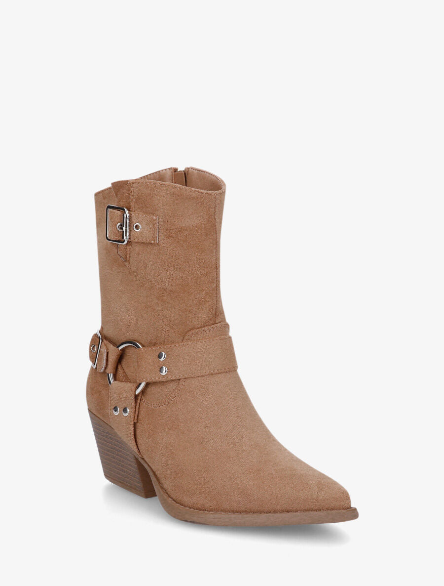 Bottines en suédine style santiags - Taupe - 2