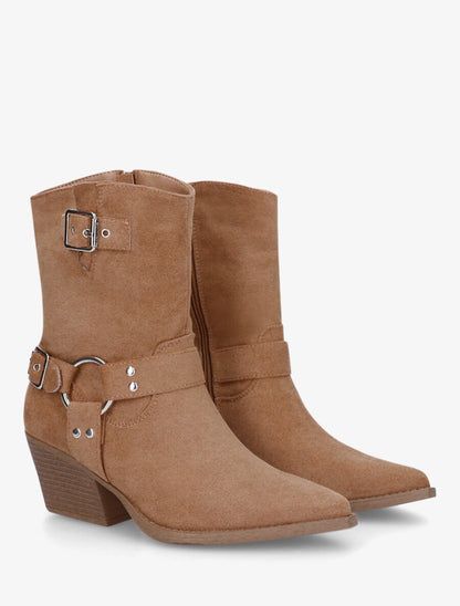 Bottines en suédine style santiags - Taupe - 4