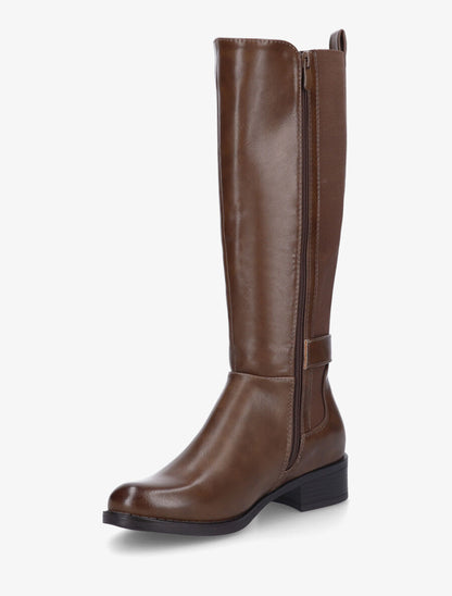 Bottes unies élastiquées et sanglées en simili - Marron - 3