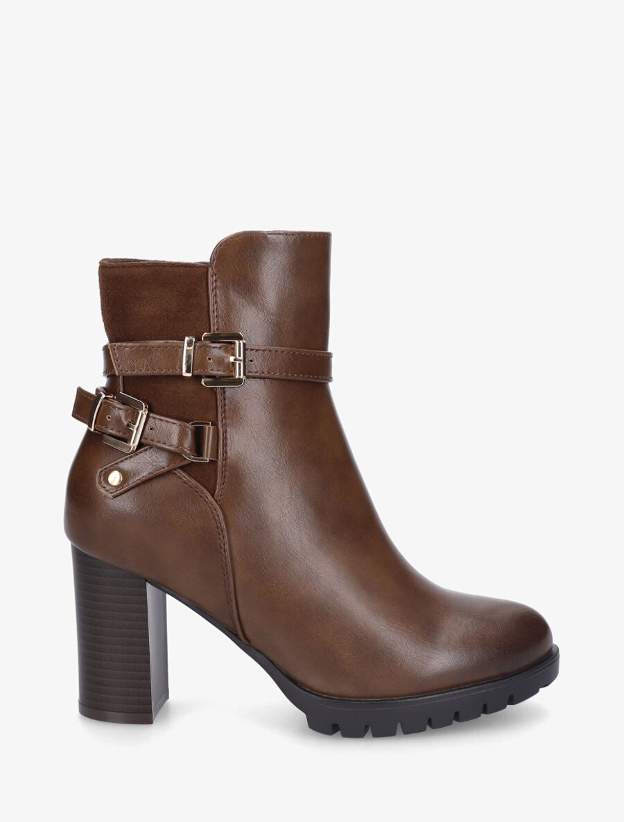 Bottines bimatière à talon haut - Marron - 1