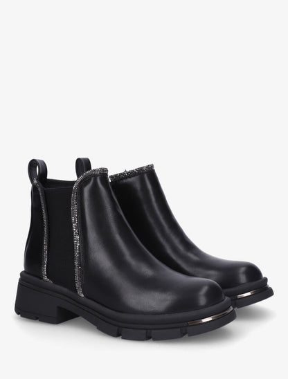 Bottines en simili à strass et bande élastiquée - Noir - 4