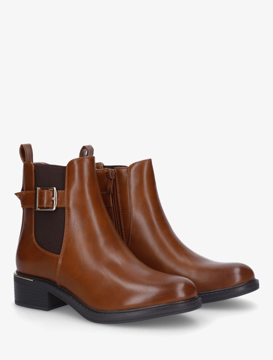 Bottines en simili style chelsea à boucle décorative - Camel - 4