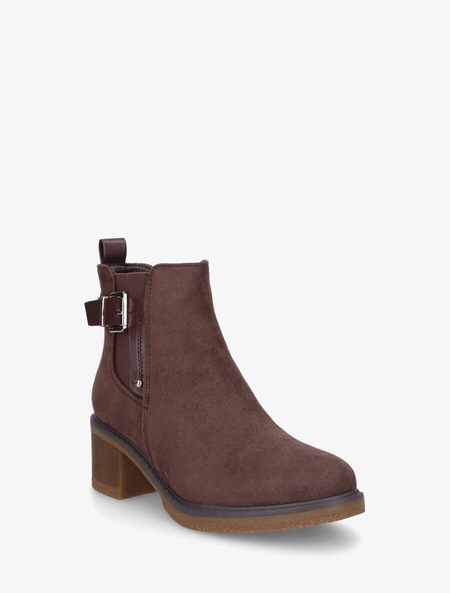 Bottines en suédine à boucle décorative - Marron - 2