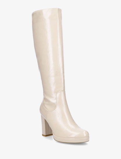 Bottes vernies à plateforme et talon haut - Beige - 2