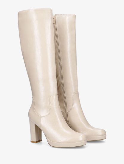 Bottes vernies à plateforme et talon haut - Beige - 4
