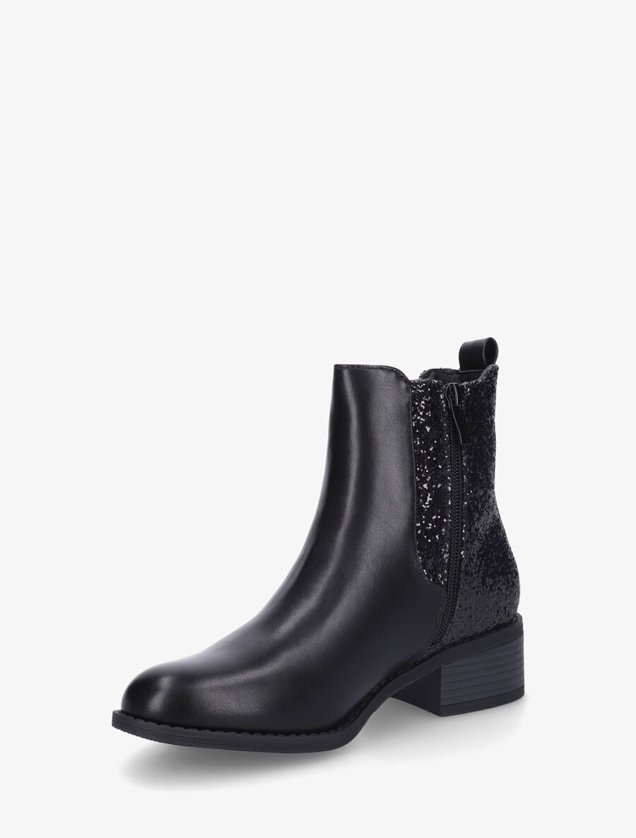 Bottines en simili style chelsea à contrefort pailleté - Noir - 3