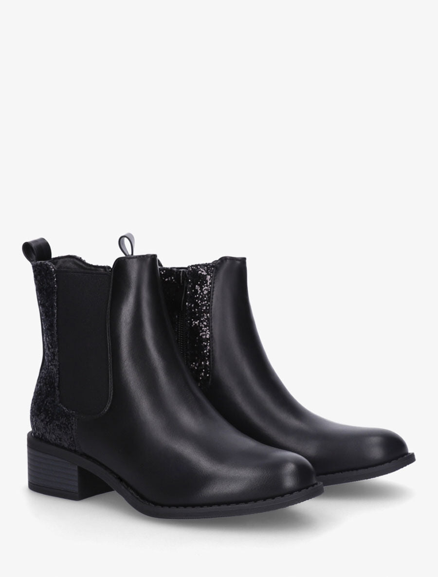 Bottines en simili style chelsea à contrefort pailleté - Noir - 4