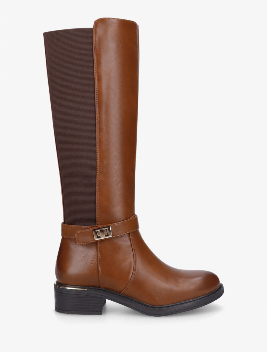 Bottes unies à empiècement métallique au talon - Camel - 5