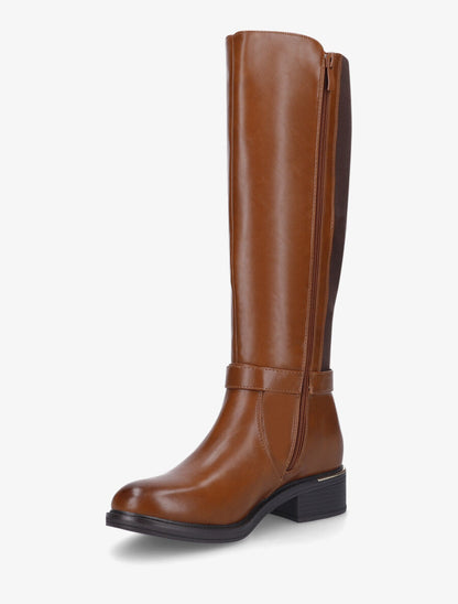 Bottes unies à empiècement métallique au talon - Camel - 3