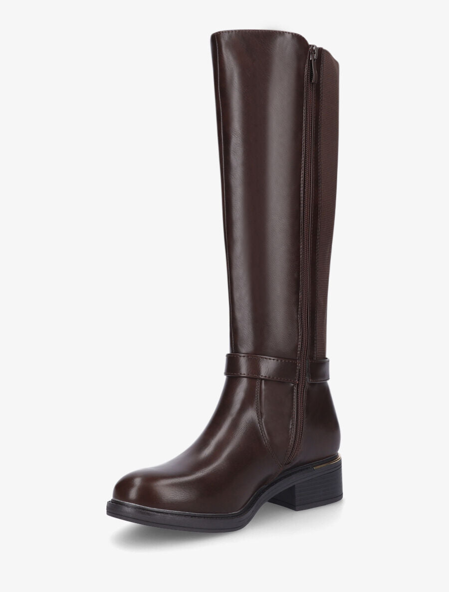 Bottes unies à empiècement métallique au talon - Marron - 3