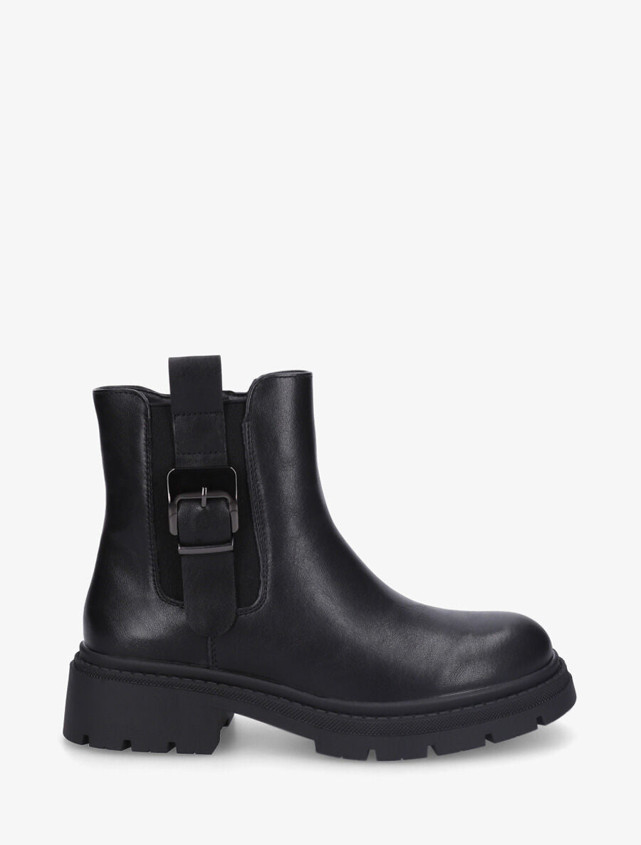 Bottines en simili à cheville élastiquée et sanglé - Noir - 1
