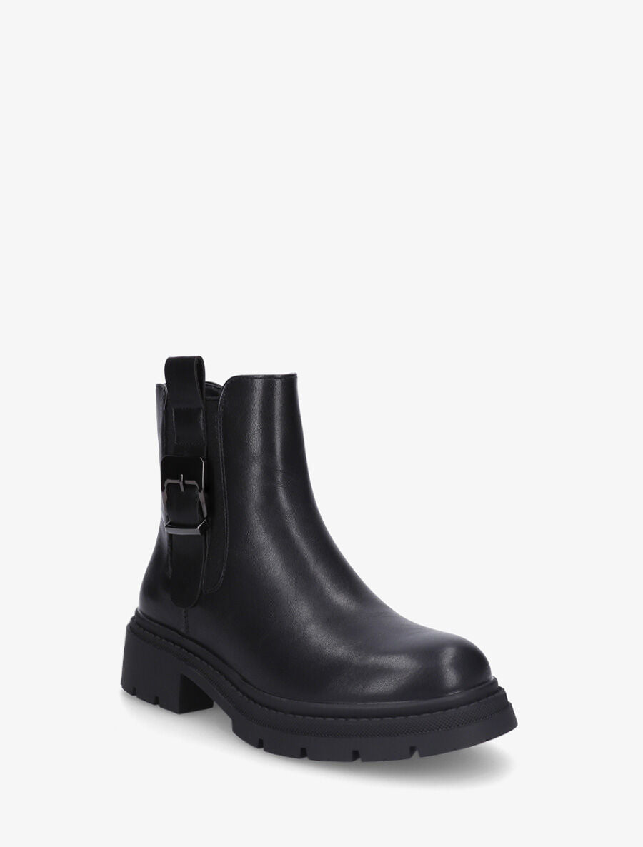 Bottines en simili à cheville élastiquée et sanglé - Noir - 2