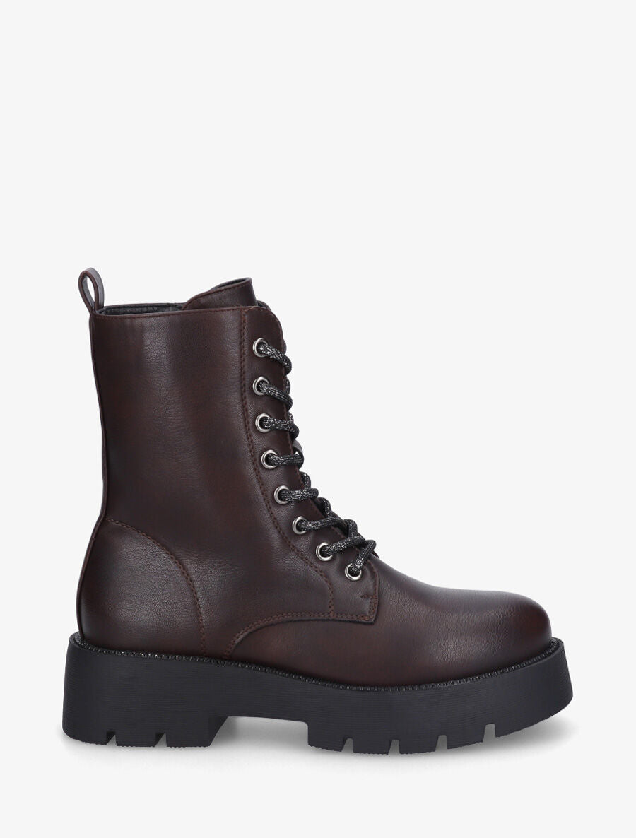 Bottines montantes en simili - Marron - 1