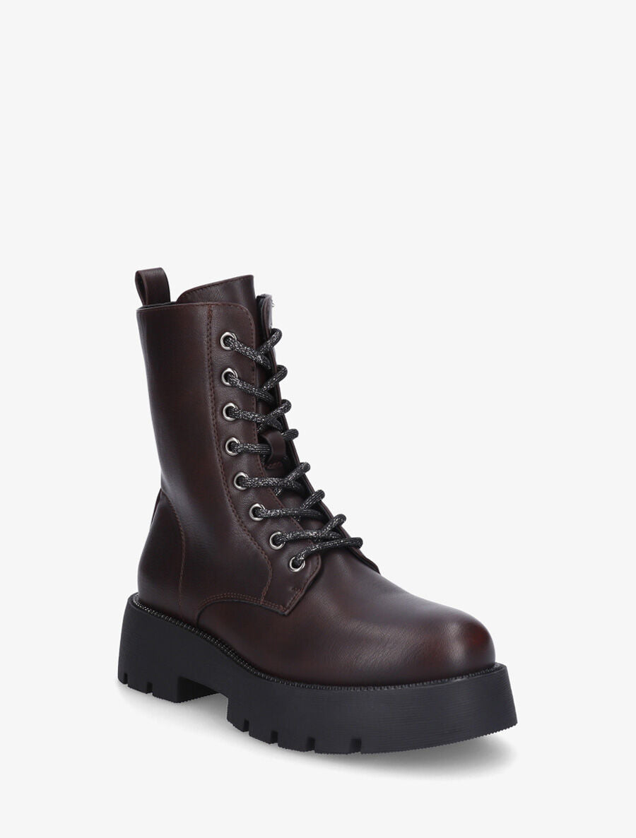 Bottines montantes en simili - Marron - 2