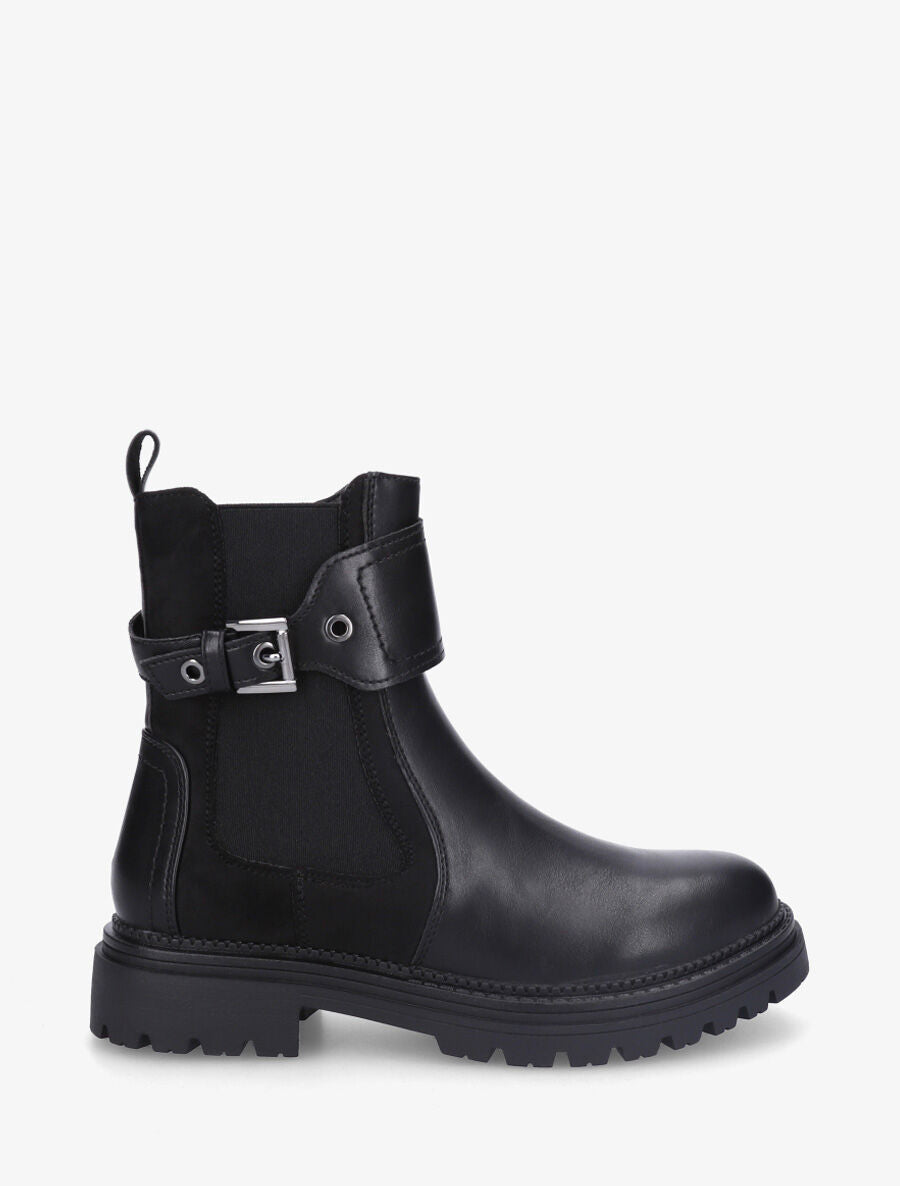 Bottines sanglées en simili et suédine - Noir - 5
