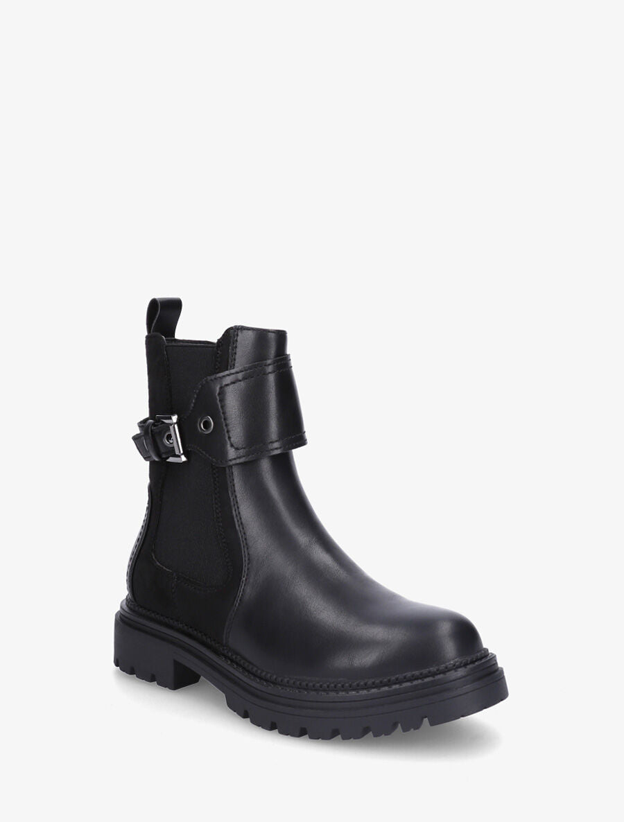 Bottines sanglées en simili et suédine - Noir - 2