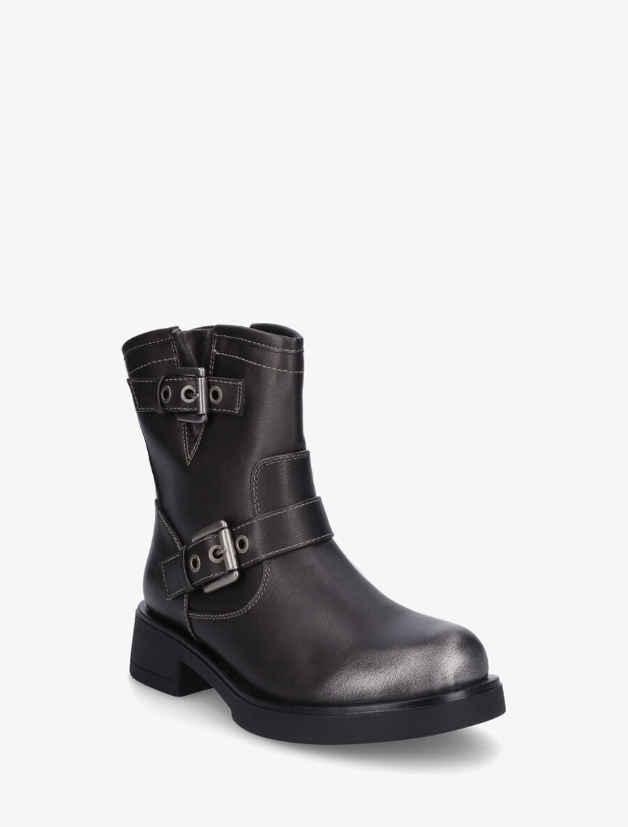 Bottines en simili à double sangles - Anthracite - 2