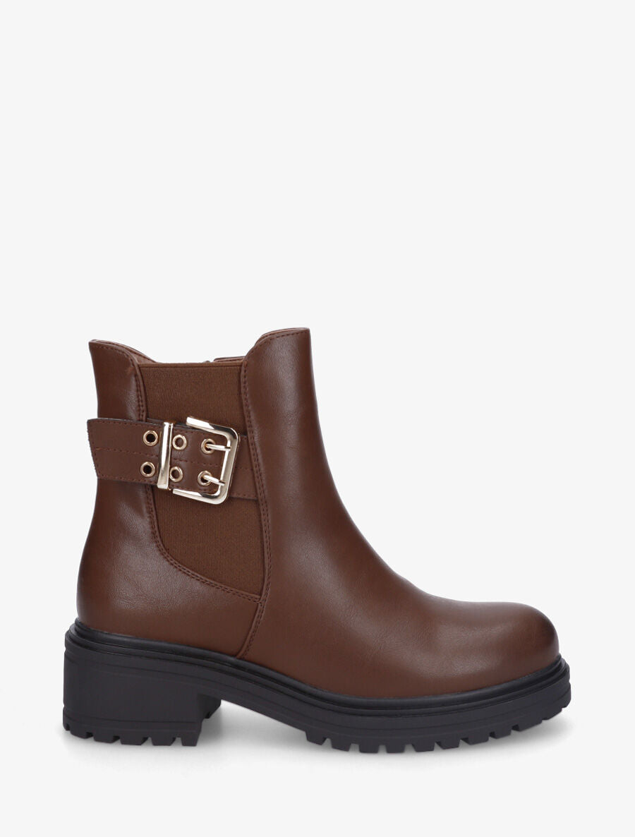 Bottines élastiquées unies en simili - Marron - 1