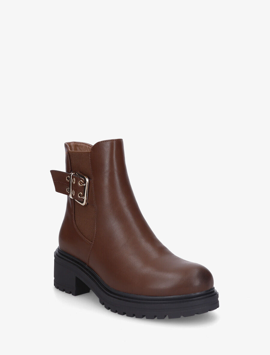 Bottines élastiquées unies en simili - Marron - 2