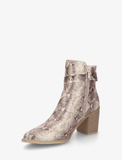 Bottines imprimé python à talon - Beige - 3
