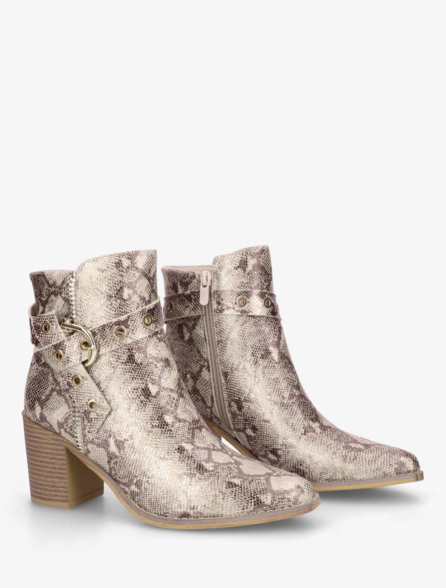 Bottines imprimé python à talon - Beige - 4