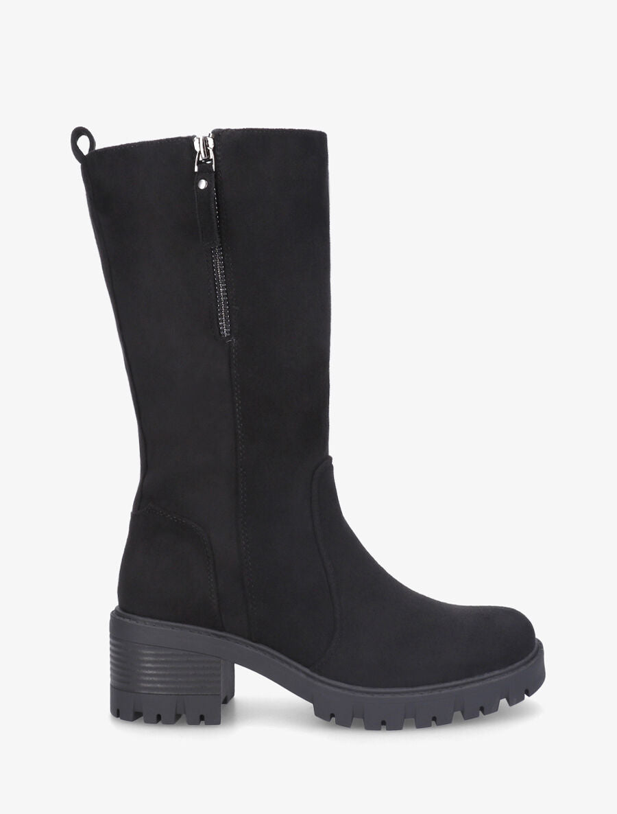 Bottines montantes en suédine à double zips - Noir - 1