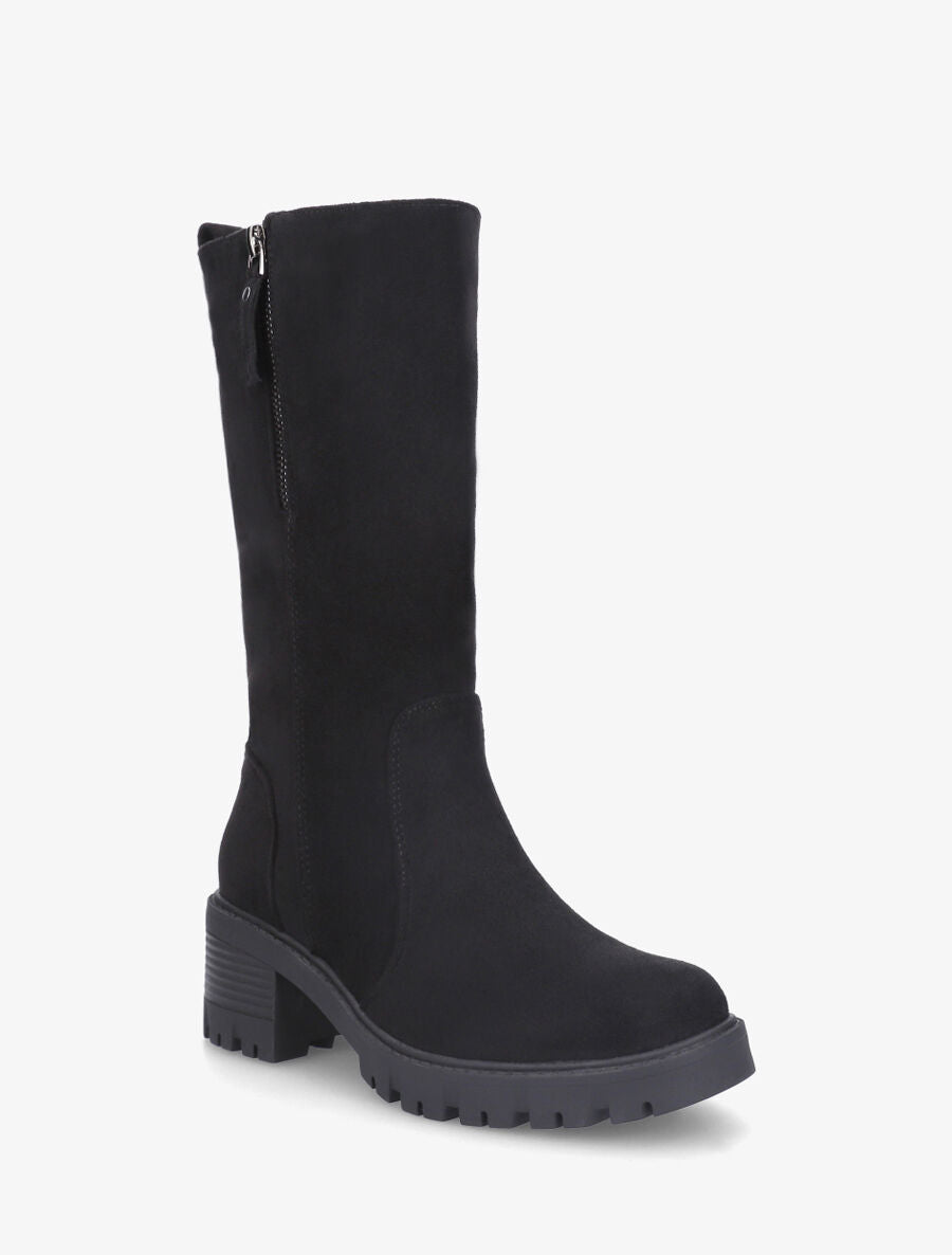 Bottines montantes en suédine à double zips - Noir - 2