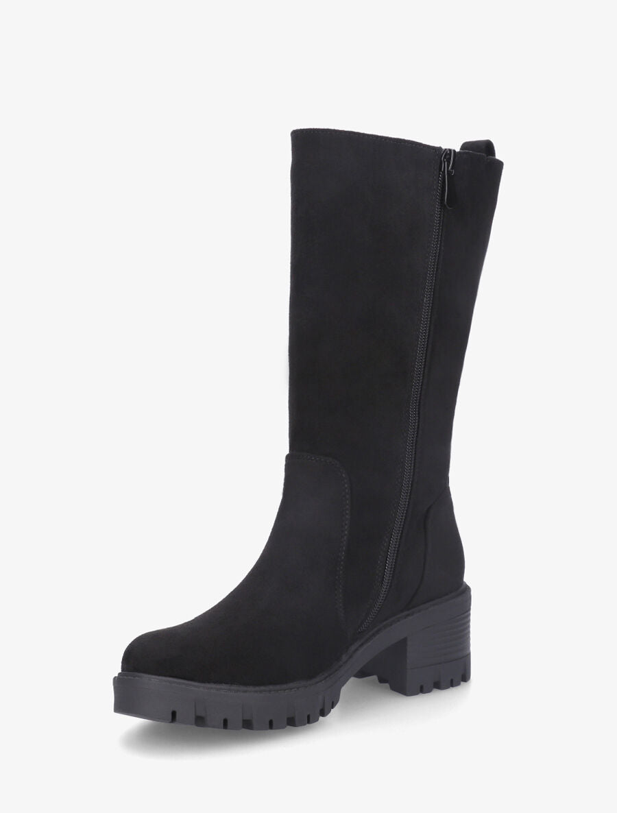 Bottines montantes en suédine à double zips - Noir - 3