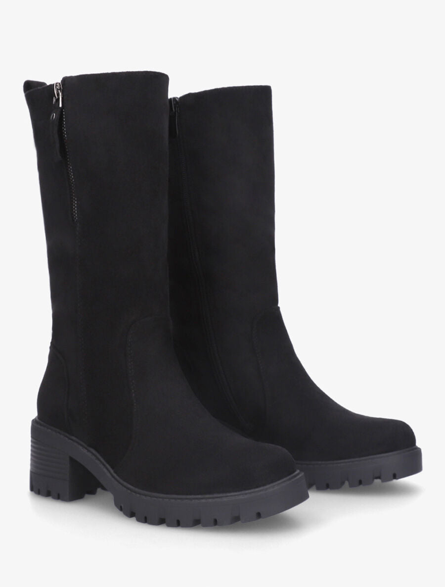 Bottines montantes en suédine à double zips - Noir - 4