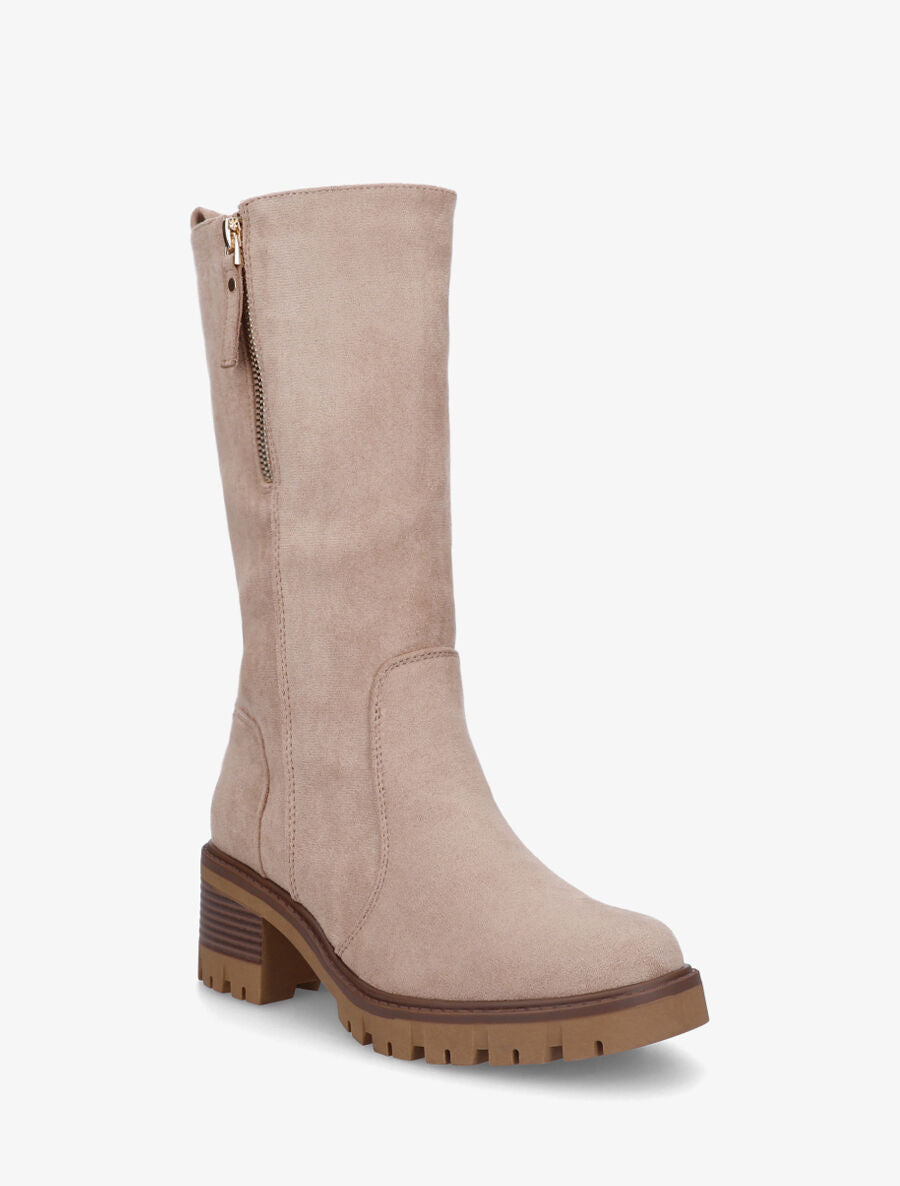 Bottines montantes en suédine à double zips - Taupe - 2