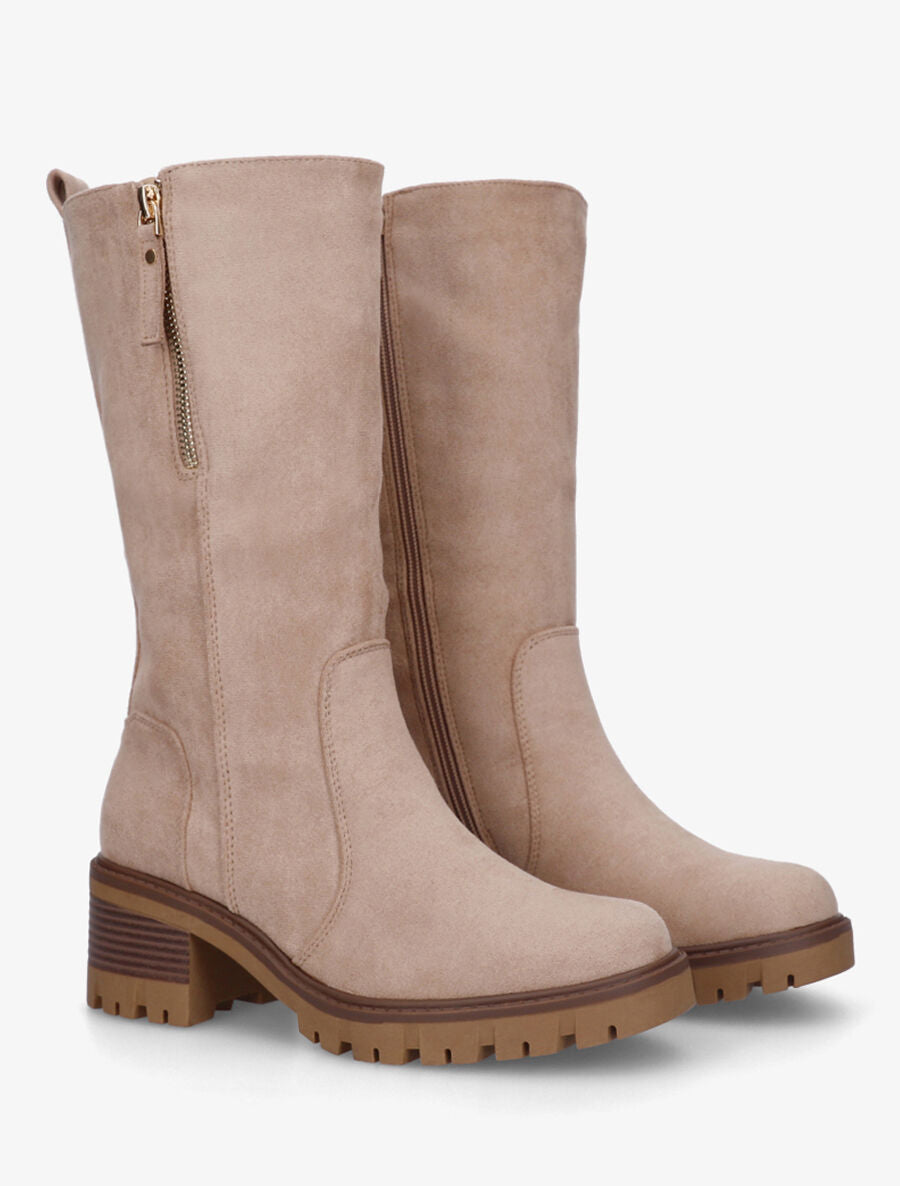 Bottines montantes en suédine à double zips - Taupe - 4