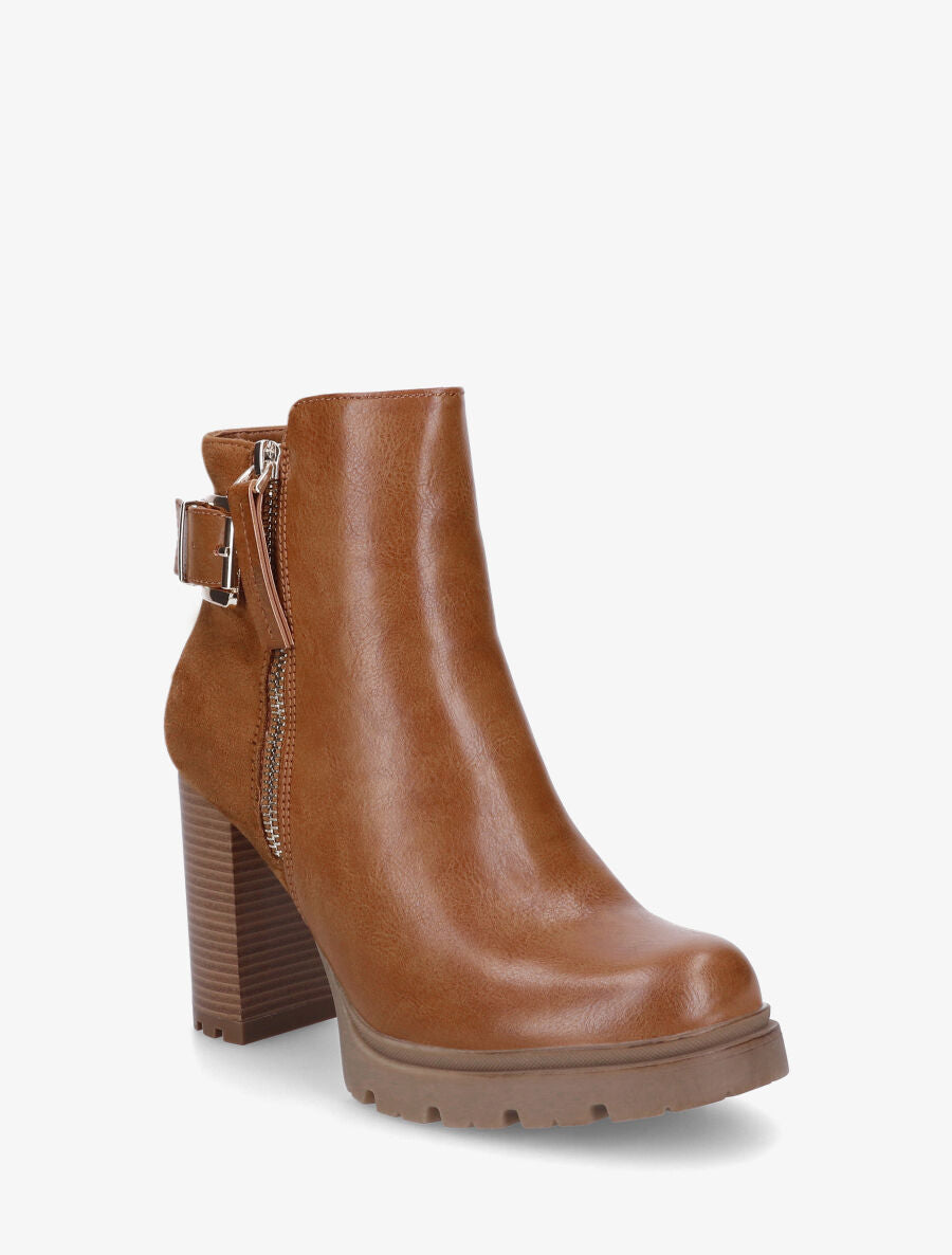 Bottines à talon haut et contrefort en suédine - Camel - 2