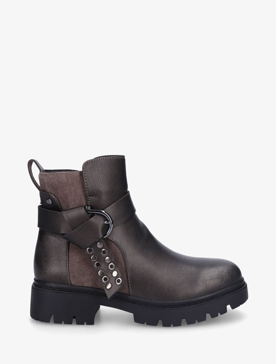 Bottines sanglées en simili et suédine - Anthracite - 1